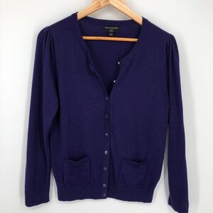 Banana Republic Womens Sweater Cardigan Size PL Deep Purple Merino Wool‎ Buttons